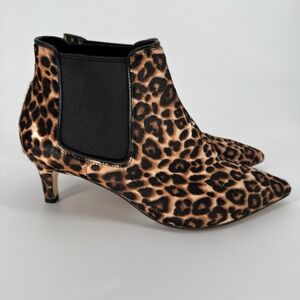 Clarks Laina 55 Boot Leopard Print Calf Hair Kitten Heel‎ Chelsea Bootie 8.5M